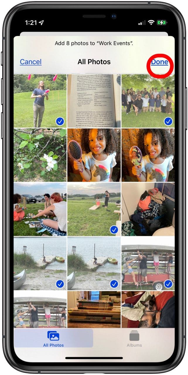 appuyez sur terminé lorsque vous avez terminé d'ajouter des photos