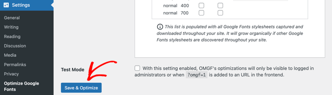 Cliquez sur le bouton Enregistrer et optimiser Cliquez sur le bouton Enregistrer et optimiser
