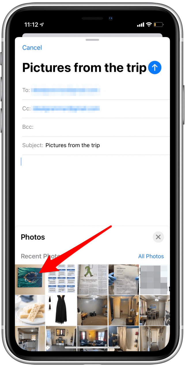Choisissez une photo en pièce jointe pour l'e-mail