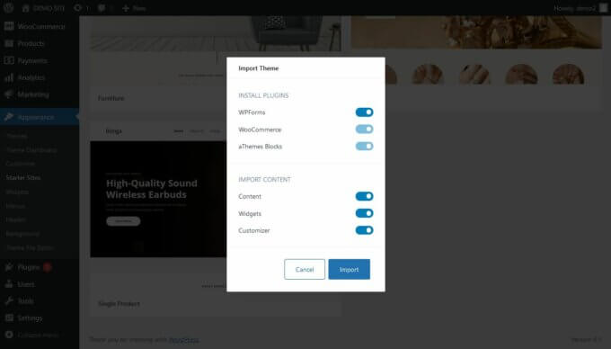 Importer la démo du produit unique