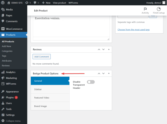 Widget Options de produit Botiga