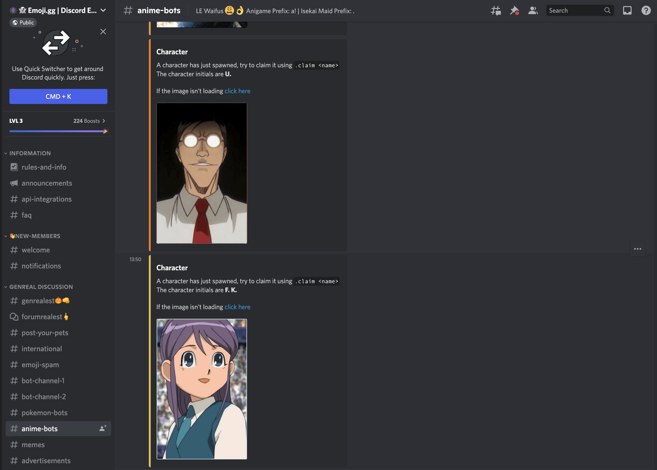 anime emojis Discord affichés sur le serveur emoji.gg