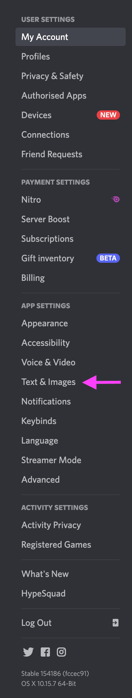 bouton texte et images dans le bureau des paramètres du serveur discord