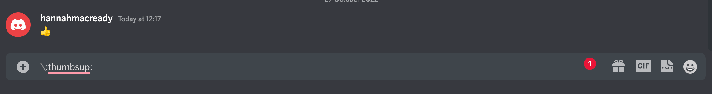 /:thumbsup : code affiché dans le chat discord