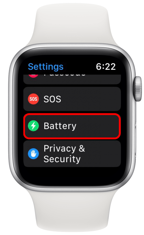 Faites défiler vers le bas et appuyez sur Batterie.