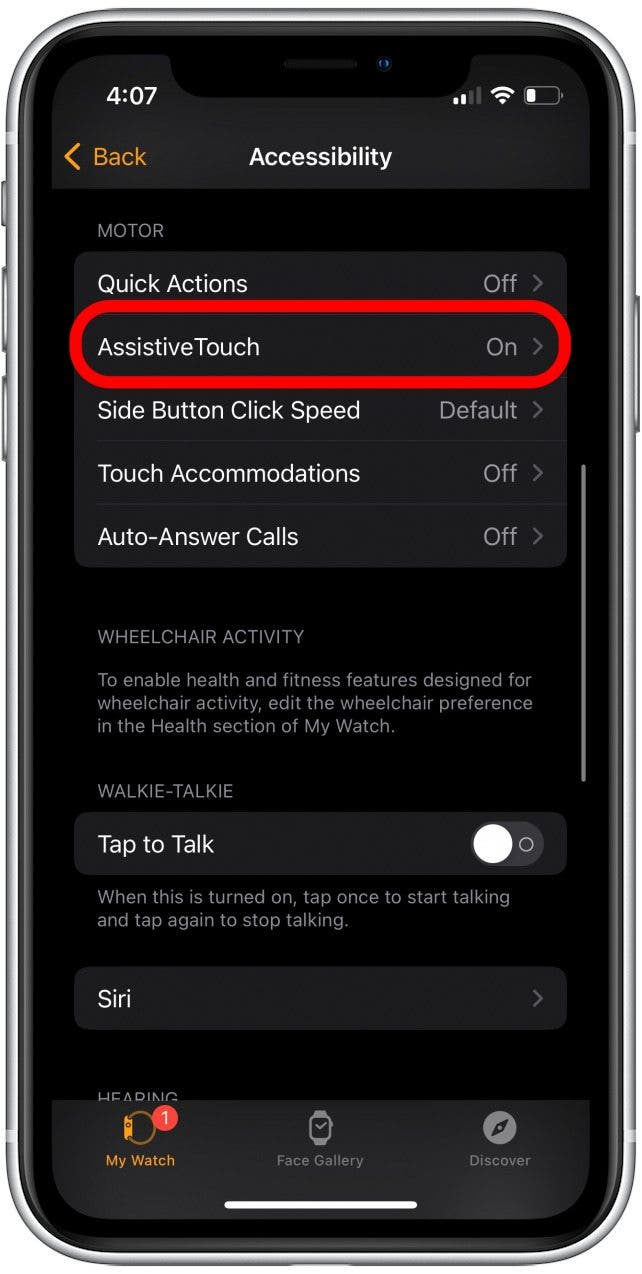 Faites défiler vers le bas et appuyez sur AssistiveTouch.