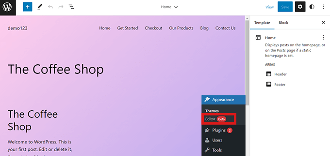 Accédez à l'éditeur de site complet à partir du tableau de bord WordPress