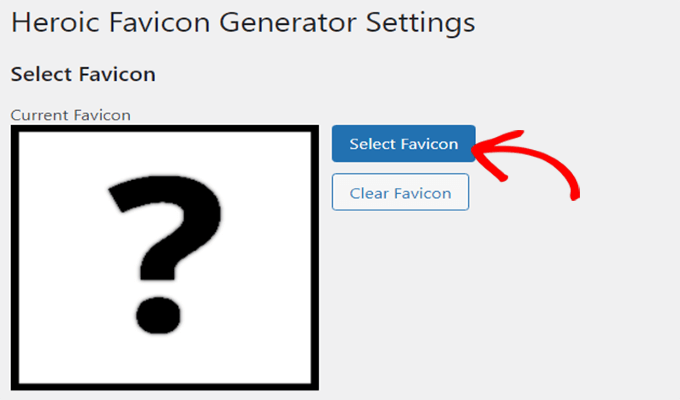 Cliquez sur le bouton Sélectionner un favicon