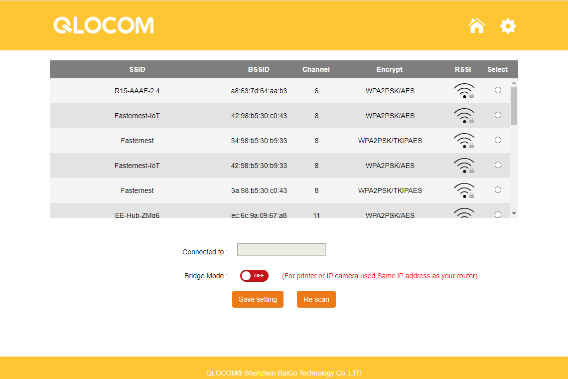 Qlocom Wi-Fi Range Extender Booster N300-B-RN1 Paramètres Wi-Fi
