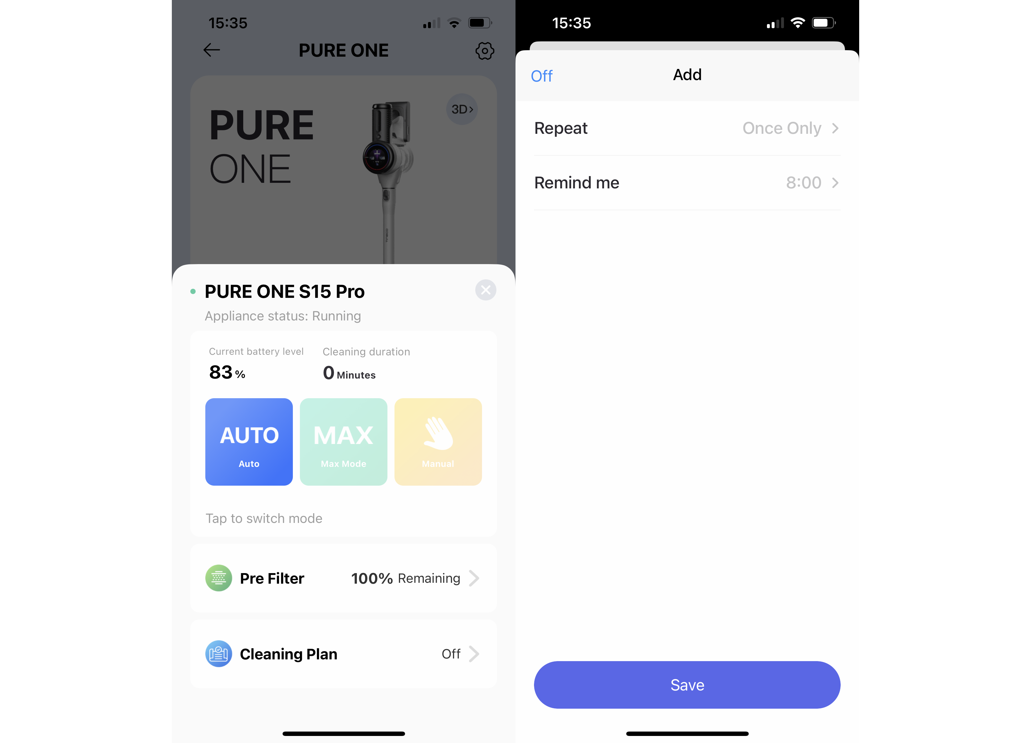 Application Tineco Pure One S15 Pro