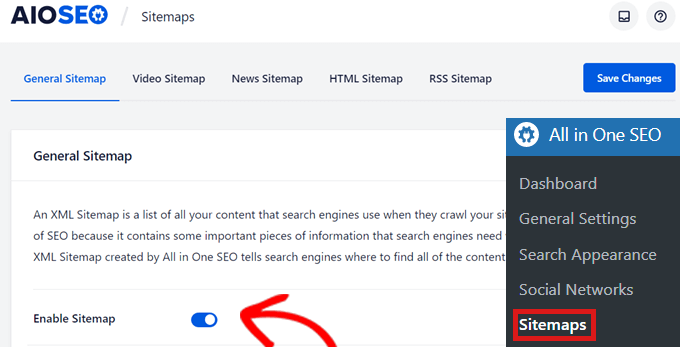 Paramètres du sitemap AIOSEO