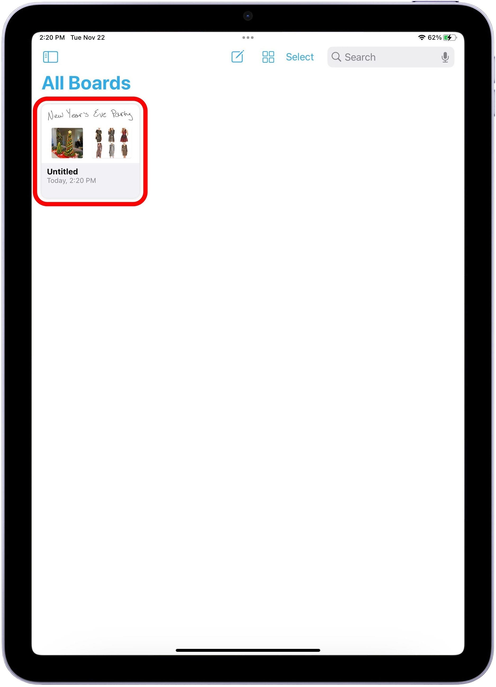 appuyez sur le tableau ipad de forme libre que vous souhaitez partager