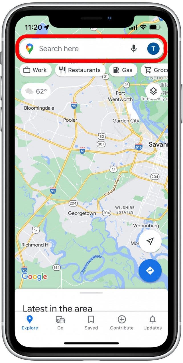 Appuyez sur la barre de recherche et entrez votre destination.