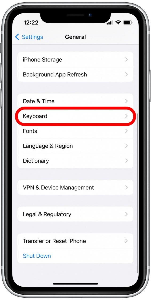 Faites défiler vers le bas et appuyez sur Clavier.