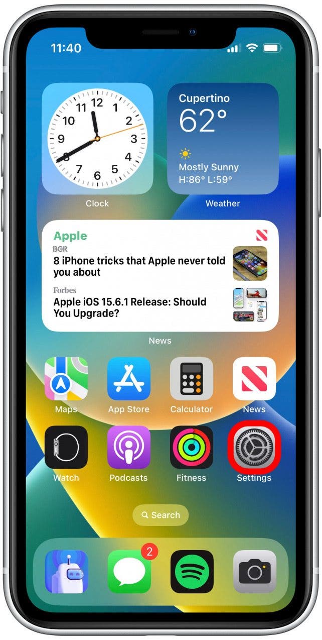 Ouvrez l'application Paramètres.