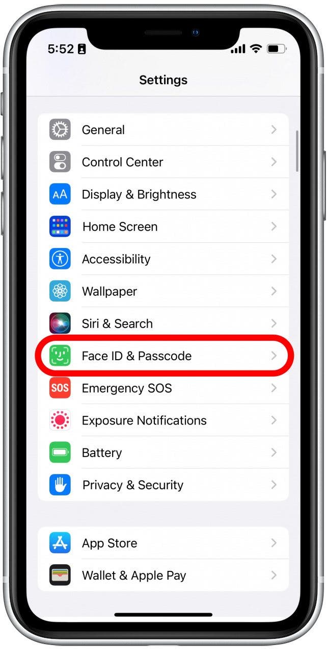 Appuyez sur Face ID et mot de passe.