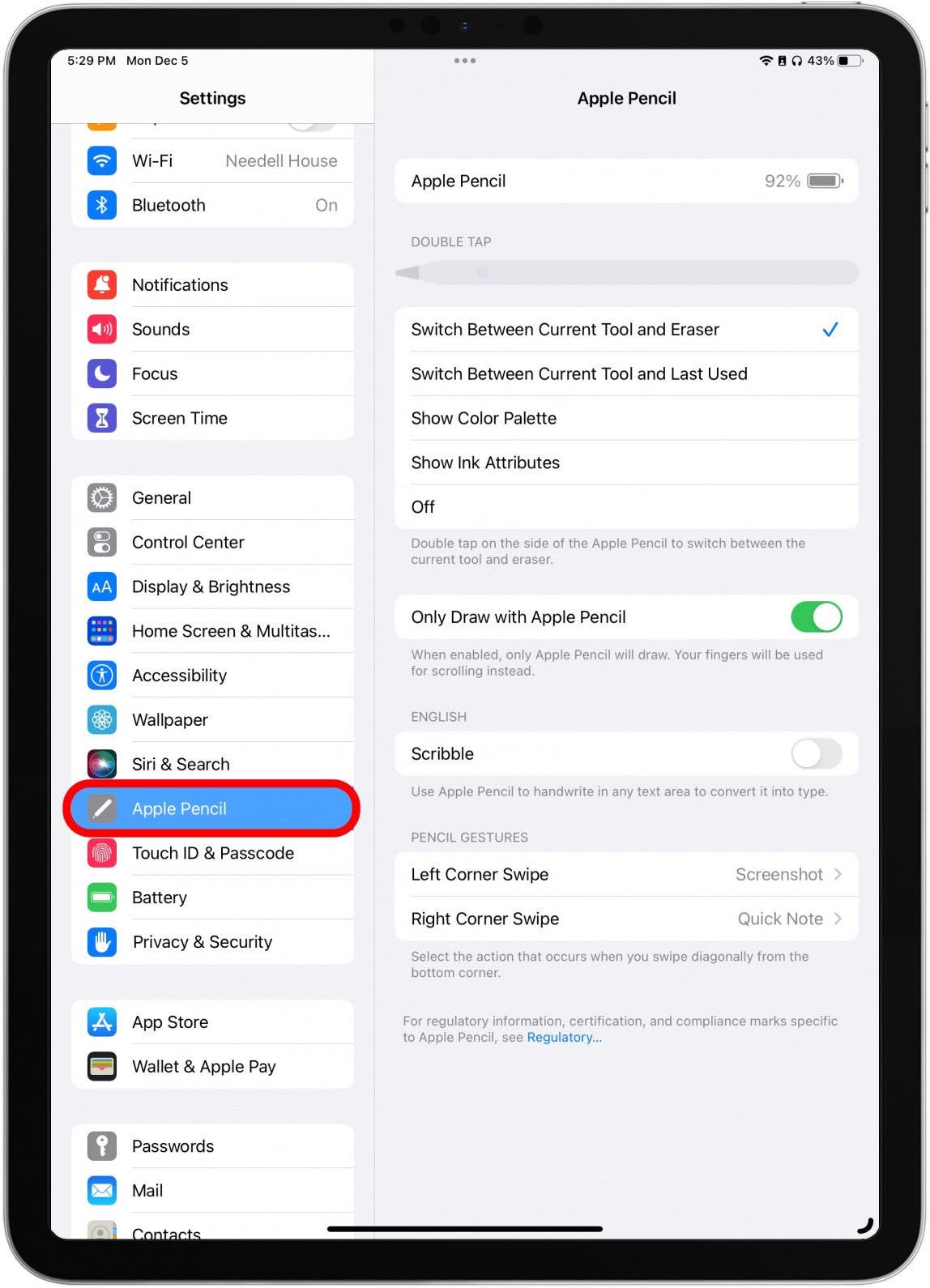 Appuyez sur Apple Pencil. (Appuyez dessus même si vous n'utilisez pas d'Apple Pencil).