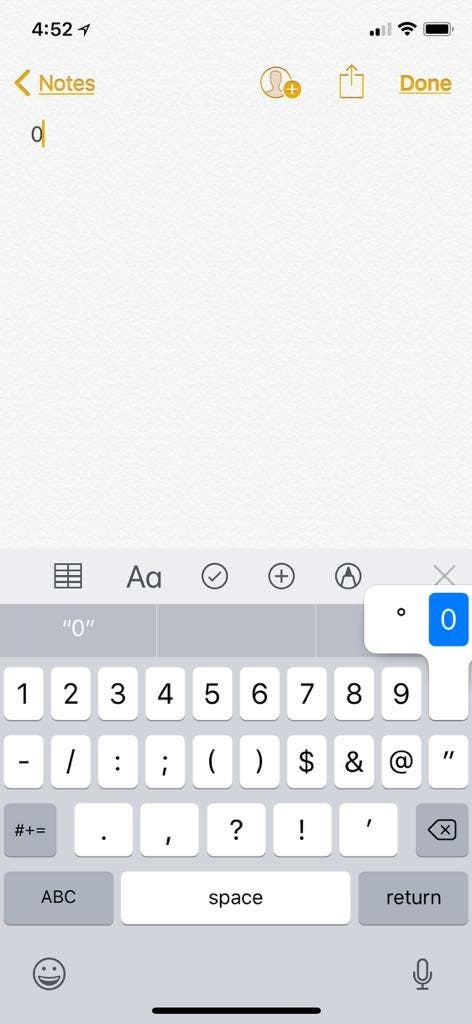 symbole de degré iphone