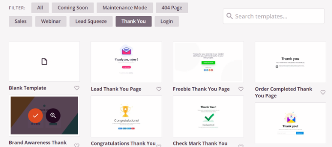 Sélectionnez un modèle de page de remerciement