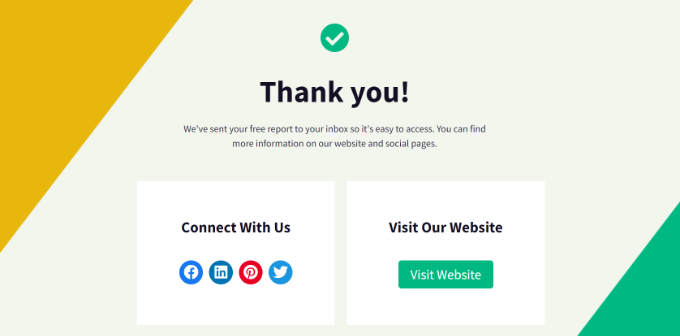 Visitez le site Web pour voir l'aperçu de la page de remerciement