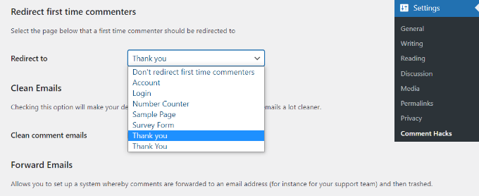 Rediriger les utilisateurs vers la page de remerciement lors de la soumission de commentaires