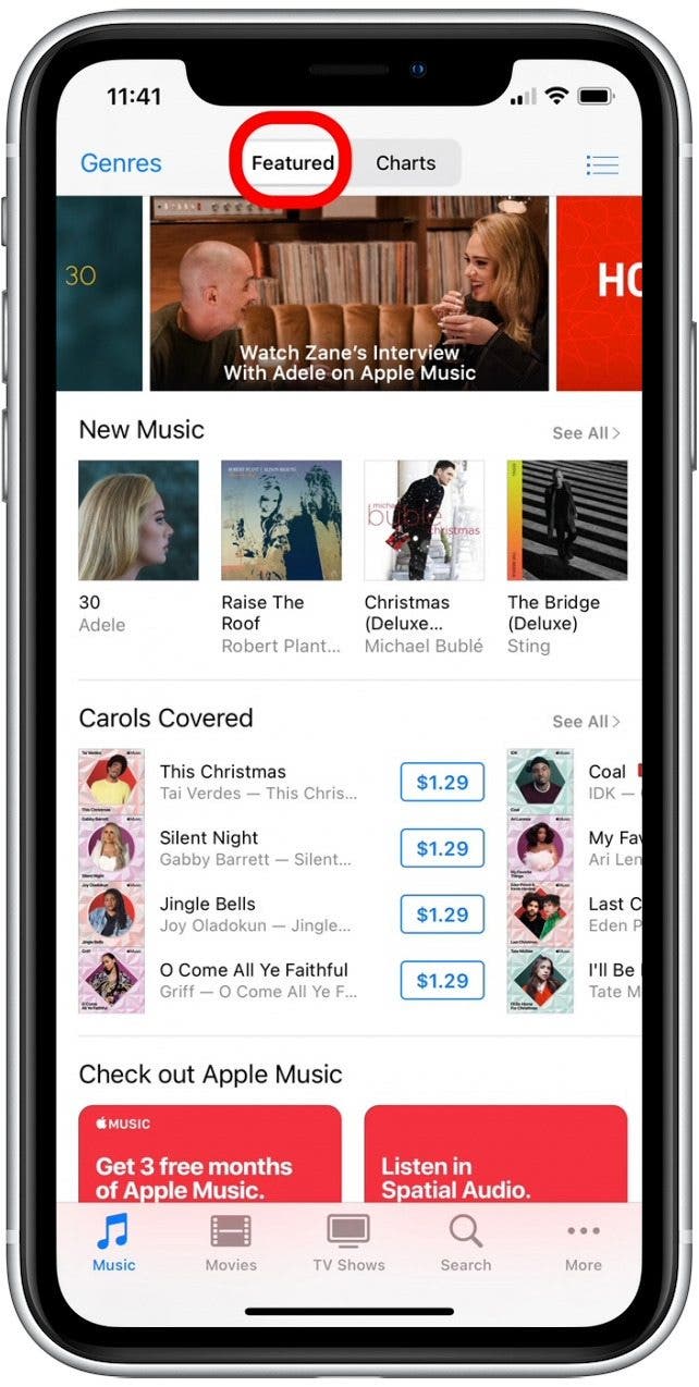 Appuyez sur Fonctionnalités dans l'iTunes Store.