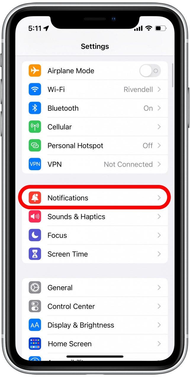 Appuyez sur Notifications.