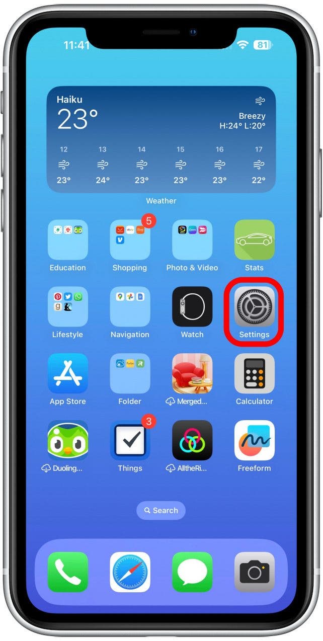 Pour vérifier le transfert de votre HomePod, ouvrez Paramètres sur votre iPhone.