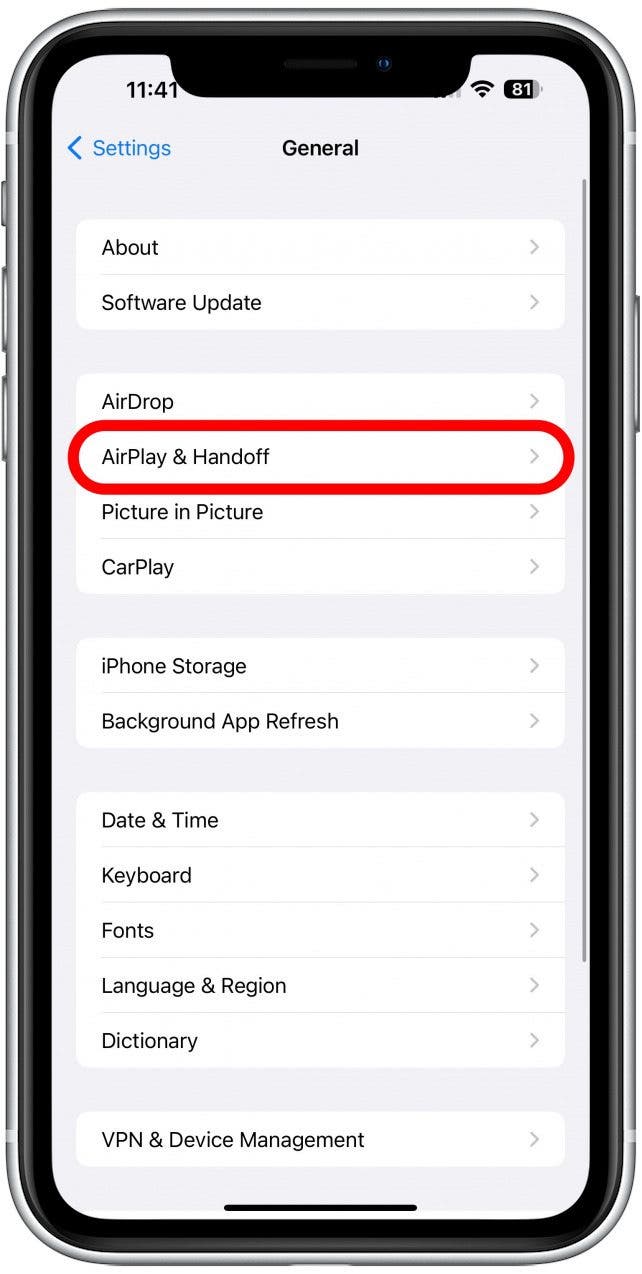 Ensuite, appuyez sur AirPlay et transfert.