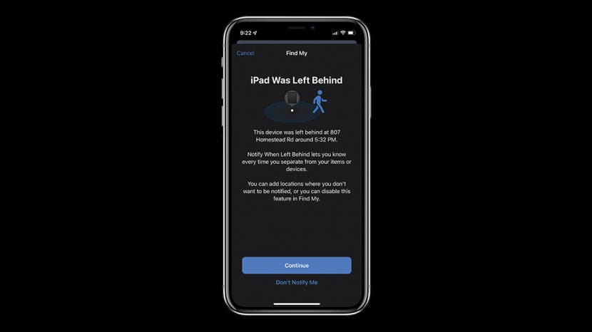 Comment desactiver les alertes de peripherique laisse derriere sur iPhone