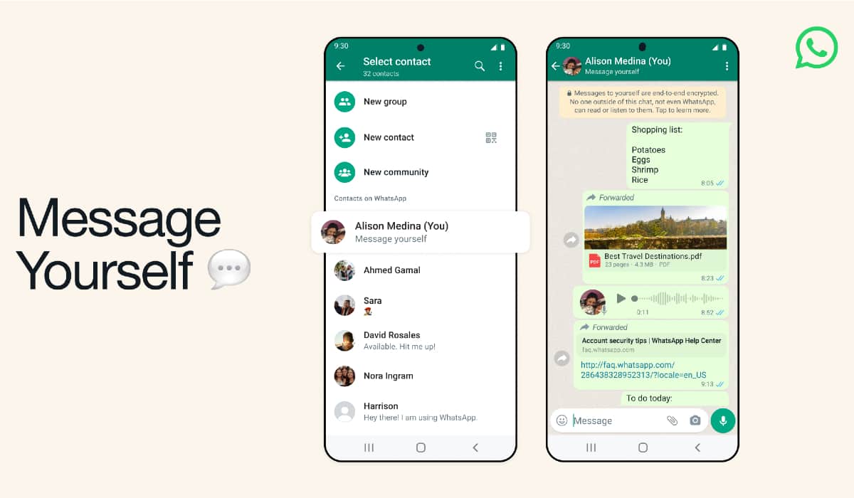 La nouvelle fonctionnalite Message Yourself de WhatsApp est plus utile