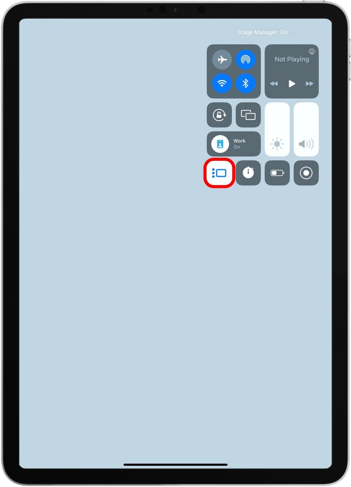 Appuyez longuement sur l'icône Stage Manager pour ouvrir les paramètres