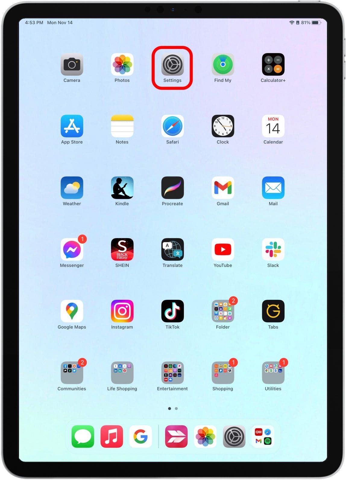 Appuyez pour ouvrir les paramètres