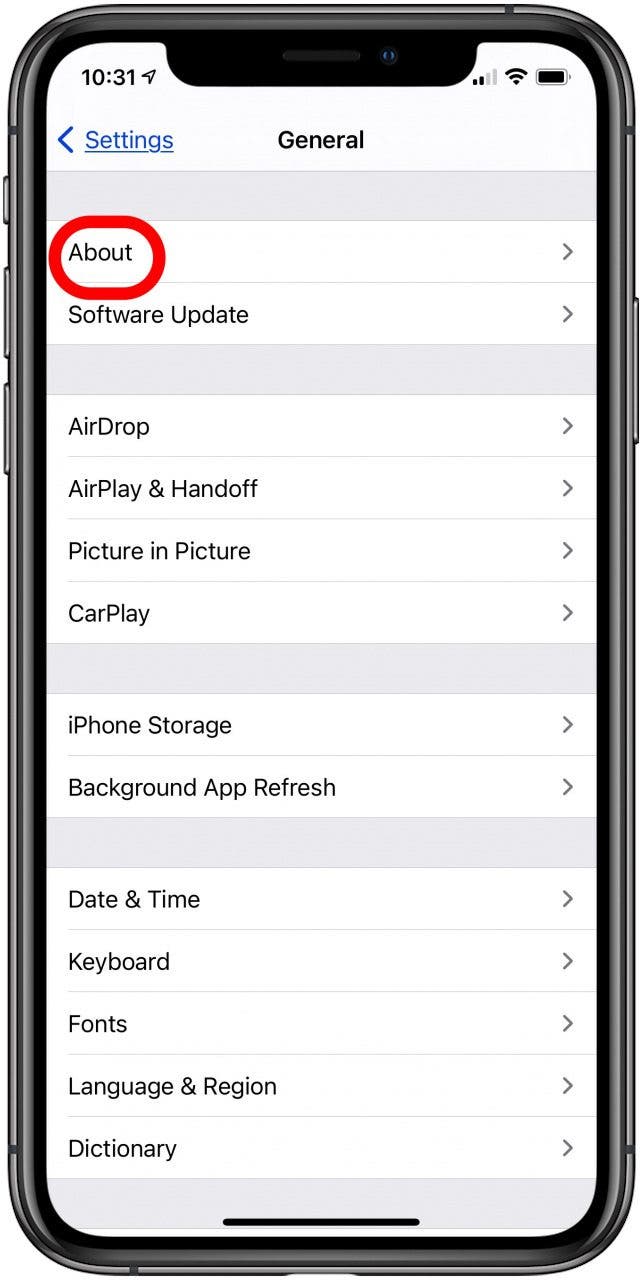 à propos des paramètres généraux de l'iphone