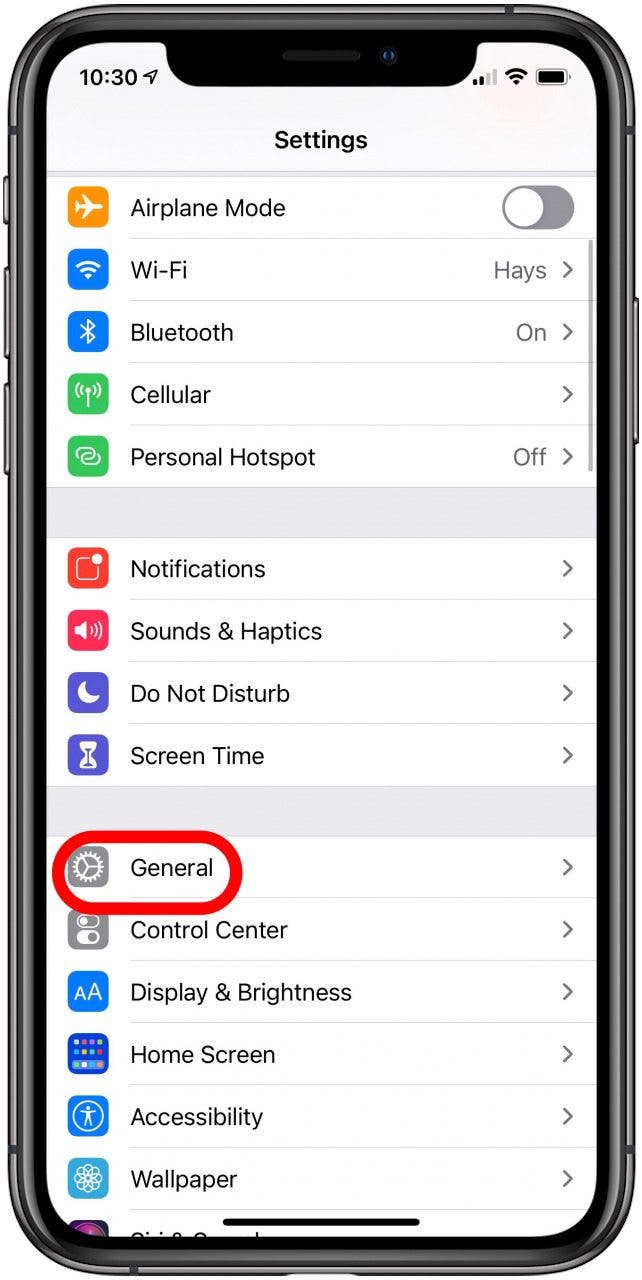 paramètres généraux de l'iphone