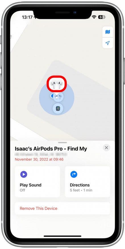 Si vos AirPods sont dans leur étui de chargement, vous verrez une image avec deux AirPods côte à côte.