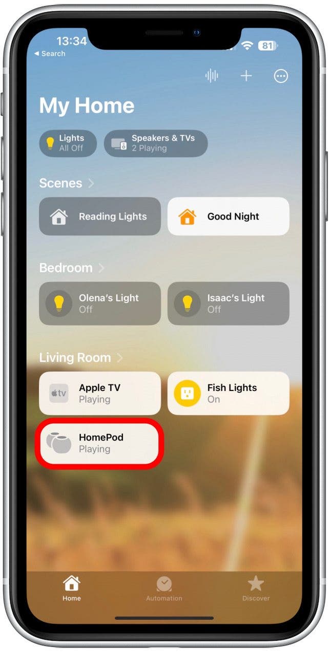 Appuyez sur le HomePod ou le groupe de HomePods.