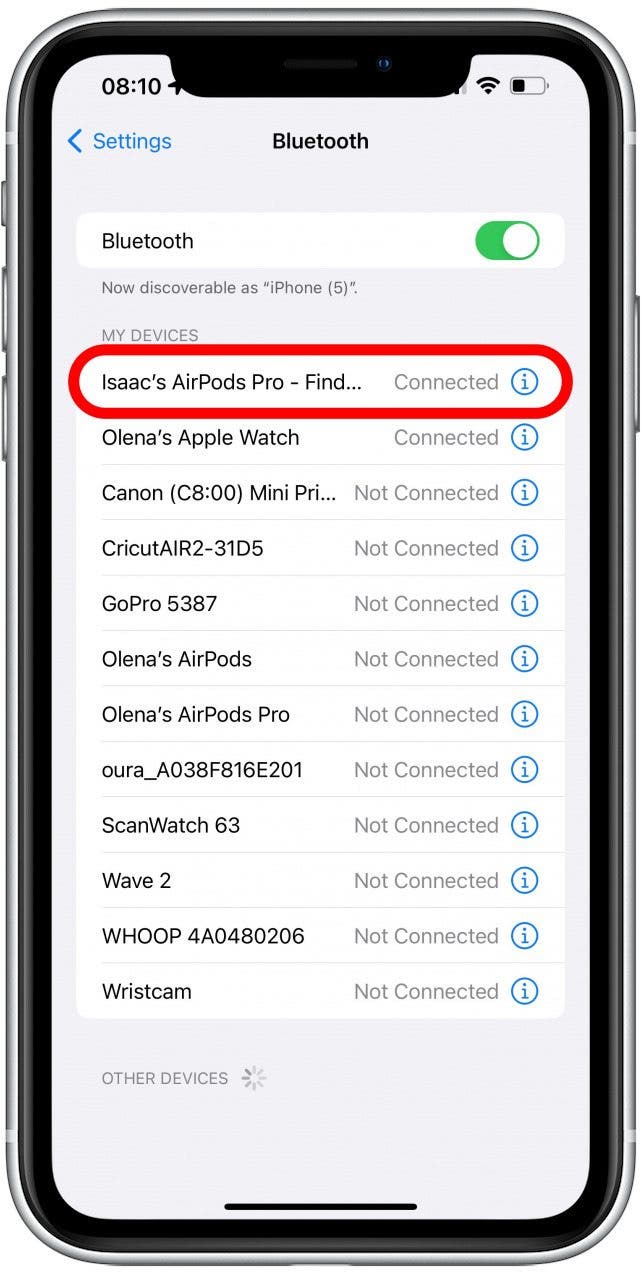 Assurez-vous que les AirPod que vous vérifiez sont connectés.
