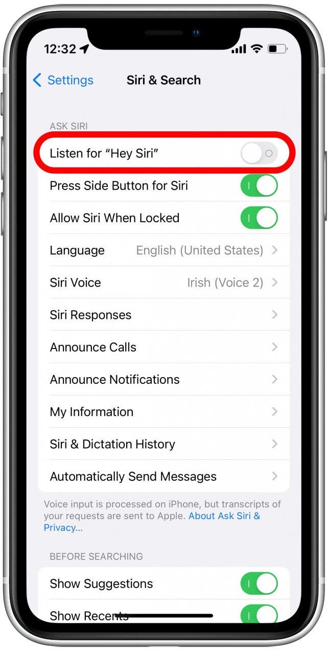 Si vous ne voulez pas que Siri écoute constamment la phrase Hey Siri, vous pouvez désactiver cette option.