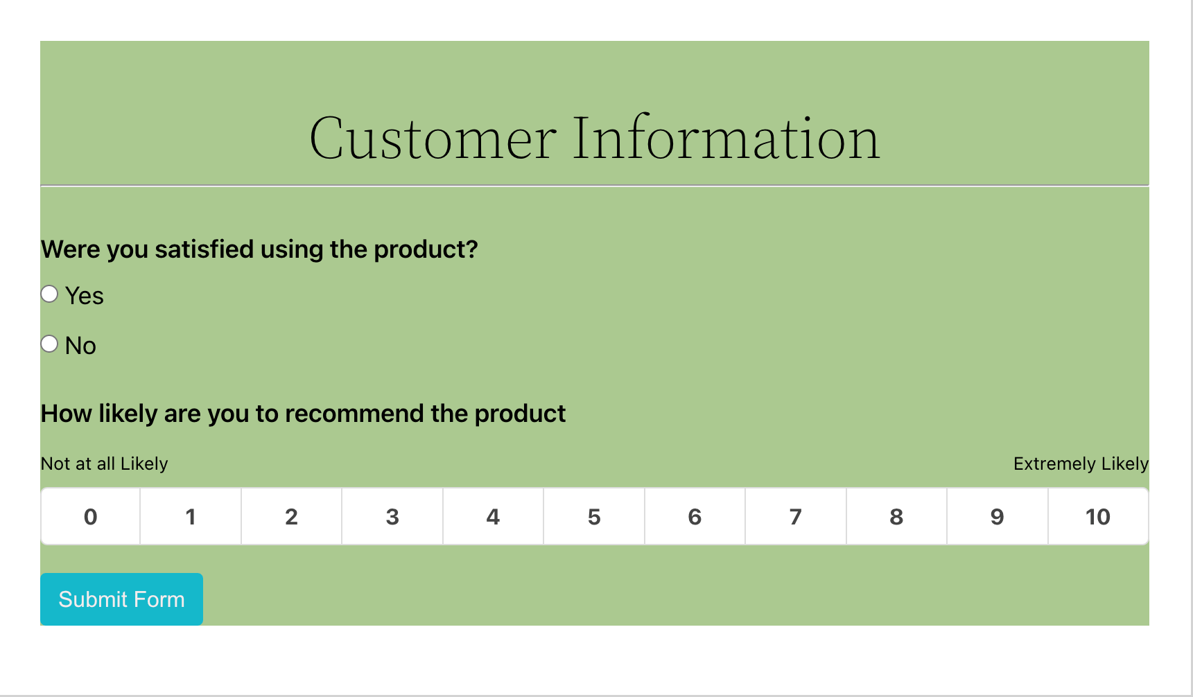 Formulaires de commentaires : Net Promoter Score