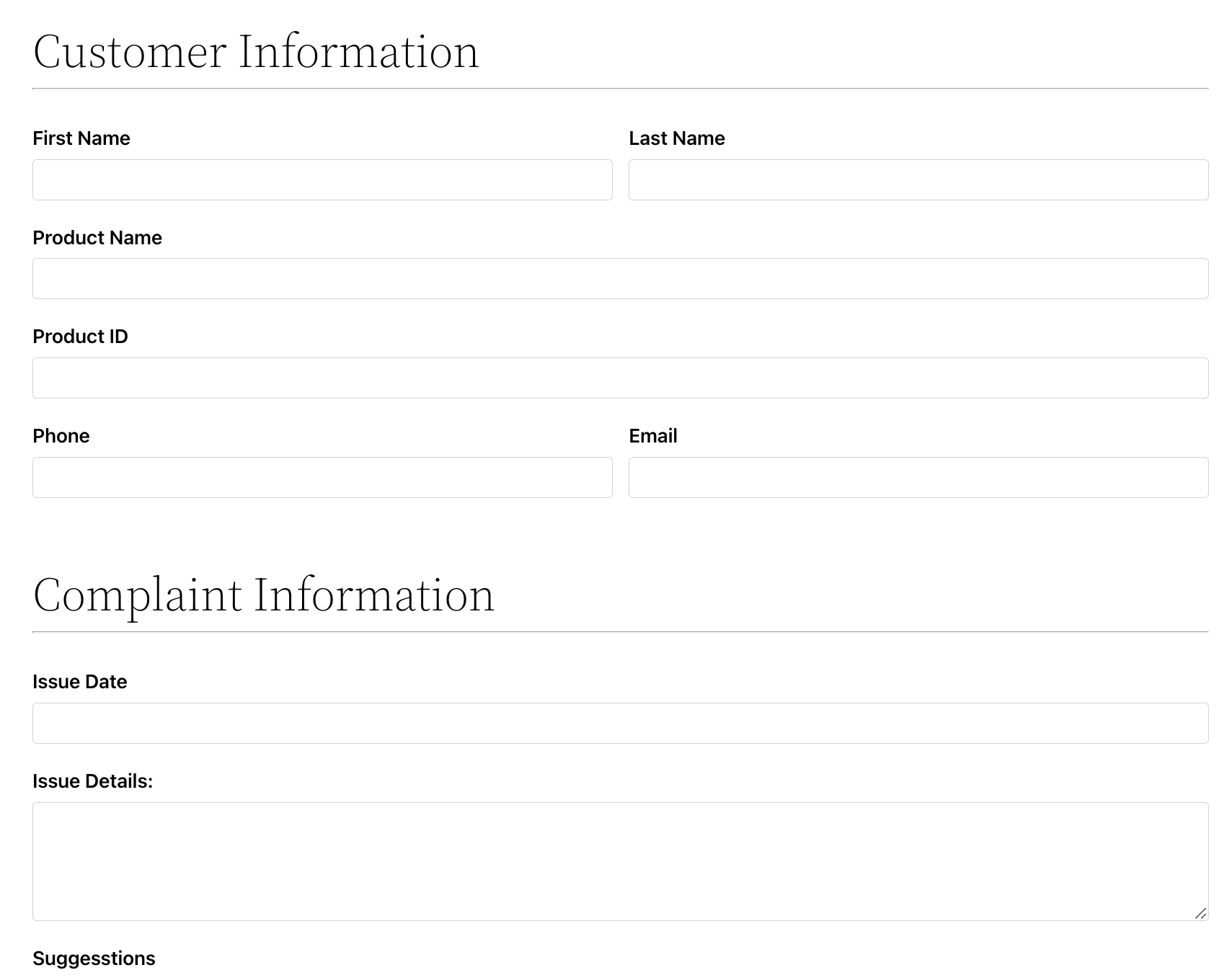 Formulaires de commentaires : formulaires de commentaires sur l'identificateur de problème