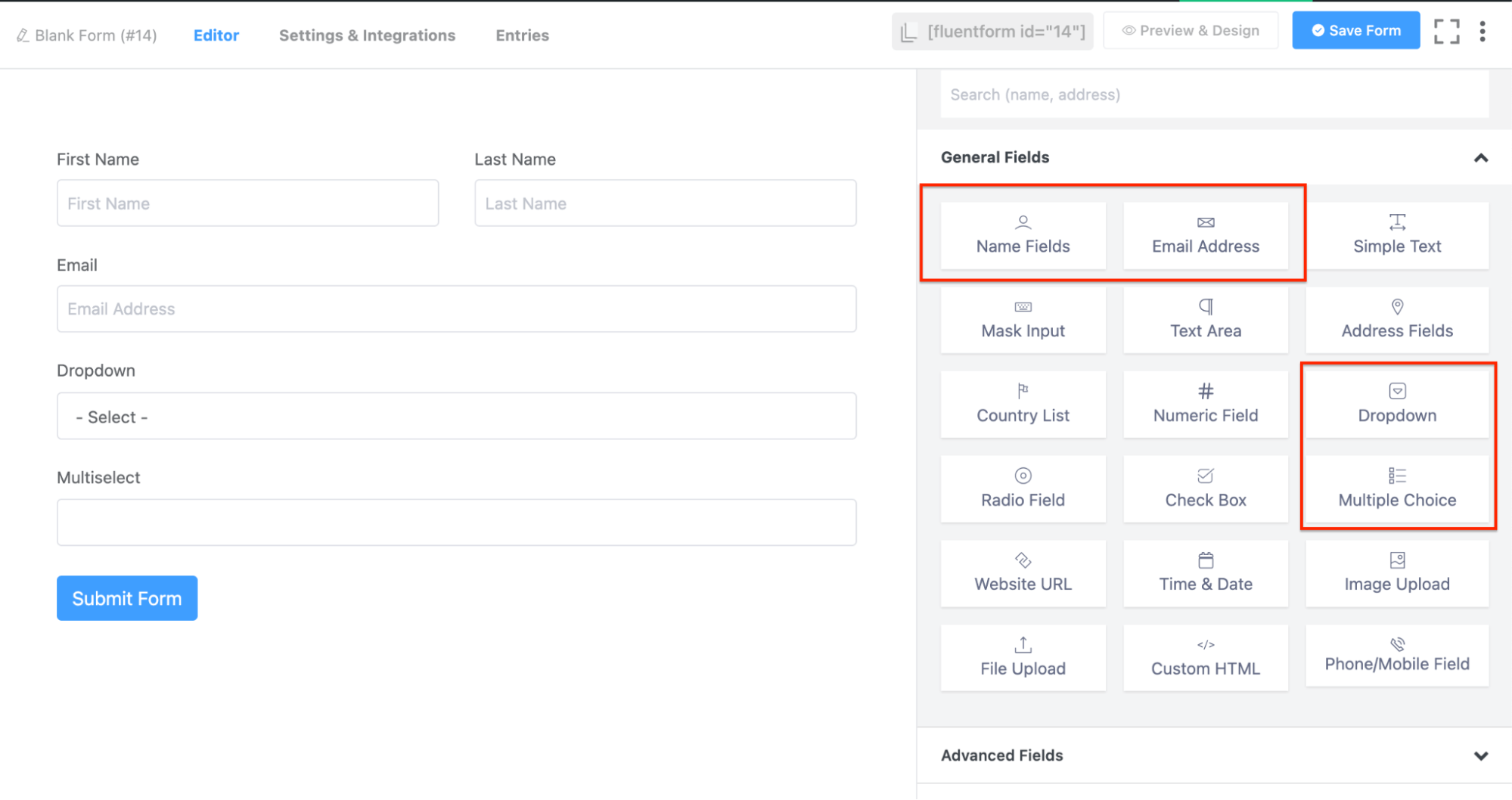 Fluent Forms Ajouter des champs de commentaires