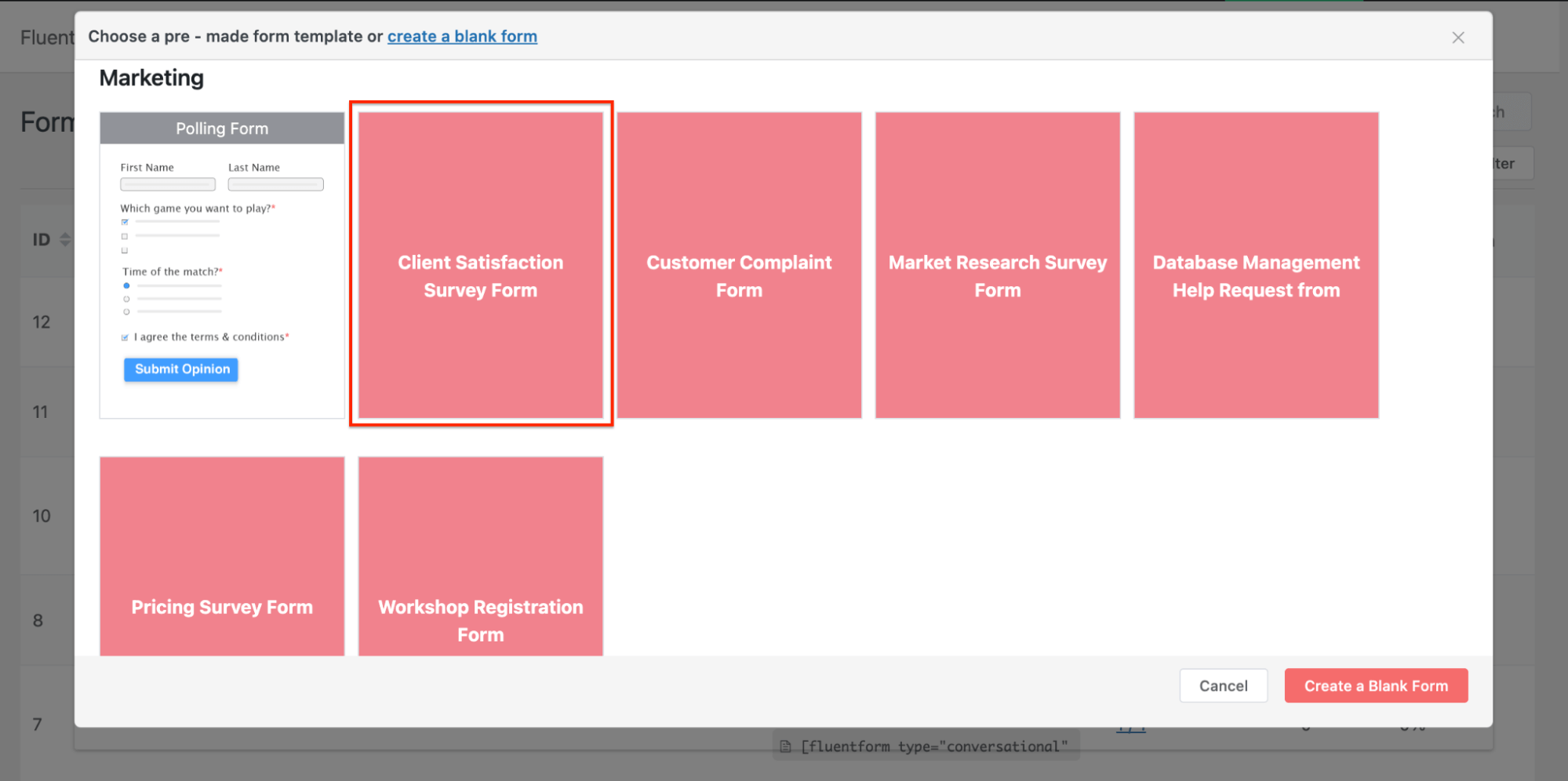 Sondage sur la satisfaction des clients de Fluent Forms
