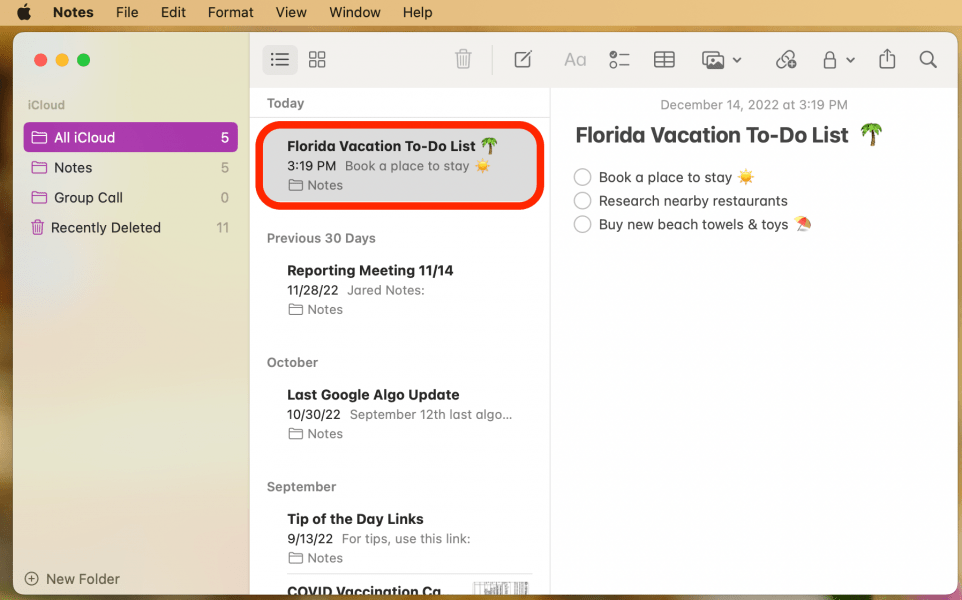 Ouvrez l'application Notes et sélectionnez la note que vous souhaitez modifier.