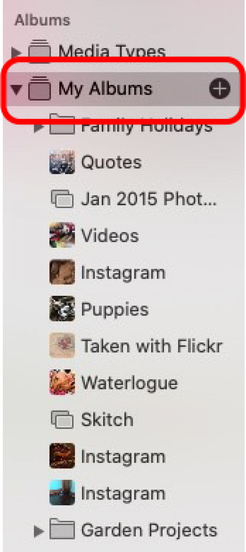 albums dans l'application photos mac