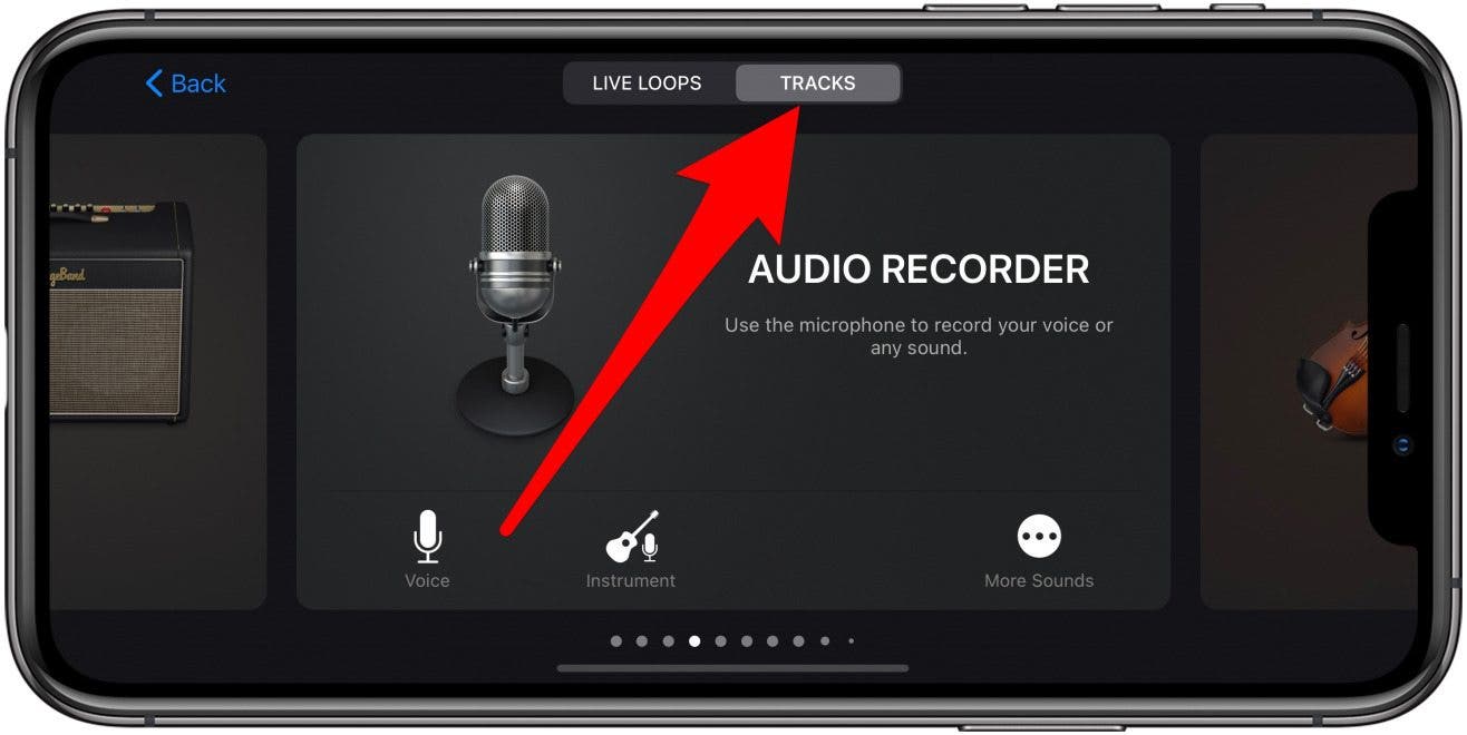 Sous Pistes, appuyez sur Enregistreur audio ou choisissez n'importe quel instrument.