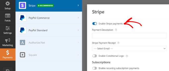 Activer les paiements Stripe dans WPForms