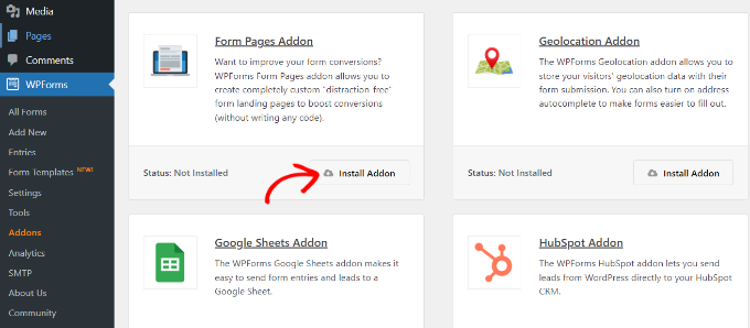 Installer l'addon des pages de formulaire