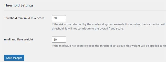 Paramètres MinFraud Paramètres MinFraud