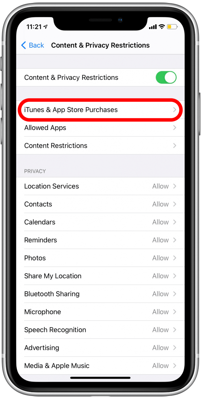 Appuyez sur les achats iTunes et App Store